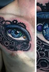 ochi de culoare piept și piese mecanice combinație model tatuaj