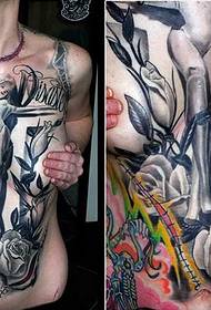 agulha no peito em cruz padrão de tatuagem