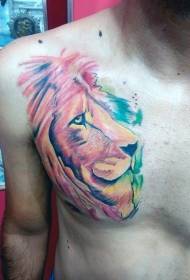 borst prachtige aquarel leeuwenkop tattoo patroon