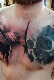 Këscht Realismus Stil Faarf Boot a Schädel Tattoo Muster