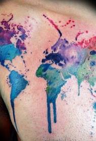 krūtinės paprastas purslų rašalo akvarelės pasaulio žemėlapio tatuiruotės raštas