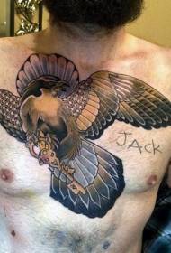 krūtinės modernaus stiliaus spalvos skraidantis erelis rakto tatuiruotė