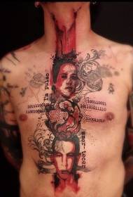 ritratto del viso di colore petto maschile con motivo a tatuaggio lettera e numero