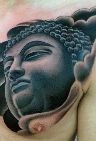 chest black gray medium-sized Buddha tattoo pattern