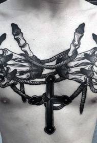 corde à main crâne poitrine et motif de tatouage croisé