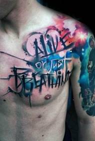 Brust Splash Faarf Bréif Tattoo Muster