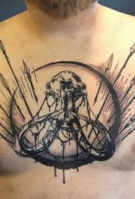 brusto granda mamula kranio kun sago tatuaje ŝablono