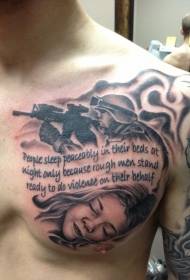 il soldato torace protegge il modello del tatuaggio del bambino addormentato