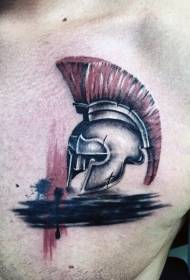 chest color warrior helmet tattoo pattern