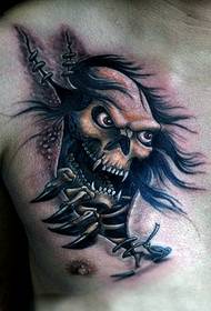 asarojošā velna krūšu tetovējuma modelis