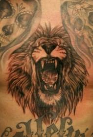simba angurumaye na muundo wa tattoo ya fuvu la Mexico