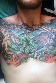 chest illustration style colored various dinosaur tattoo designs