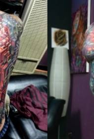 허리와 복부 색 기하 스타일 개성 문신 패턴