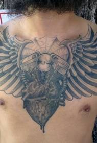 moteur en frêne noir avec motif tatouage cœur et ailes