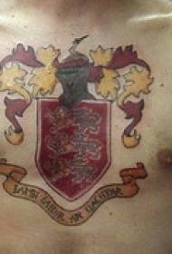 chest gold and red badge tattoo pattern