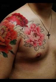 рамена супер реалистичан узорак тетоважа црвеног божура