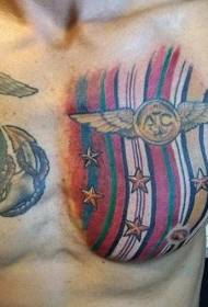 Brust-Militär-Thema und farbige Sterne gestreiftes Tattoo-Muster
