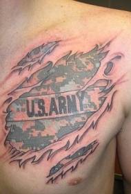 米国陸軍の皮膚の涙の胸のタトゥーパターン