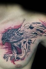 modello del tatuaggio dell'aquila di volo di colore di stile di schizzo del petto