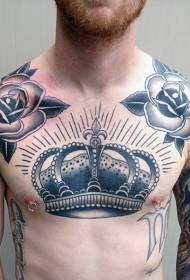 chifuwa European ndi American losavuta korona ndi rose tattoo dongosolo