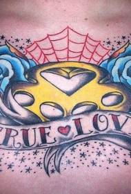 chest blue rose and letter tattoo pattern
