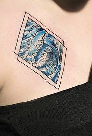 girls chest personality geometric seascape tattoo pictures