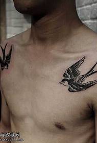chest double swallow tattoo pattern