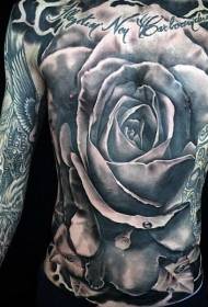 hrudník a brucho veľkolepé veľkoplošné ružové tetovanie