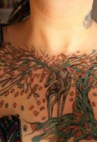 Modeli i tatuazheve të gjelbërve me dreri krijuese dhe modeli i tatuazheve në gjoks   53366 @ modeli i tatuazheve të trëndafilave të përdredhur dhe të zemrës