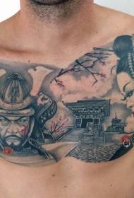 Peix patró de tatuatge de samurai geisha en color tradicional estil japonès