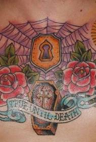 cofre ataúd vela flor reloj de arena pintado tatuaje patrón