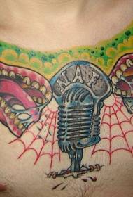micrófono de pecho dentadura pintada patrón de tatuaje