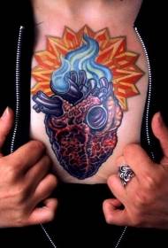model de tatuaj piept inima de culoare