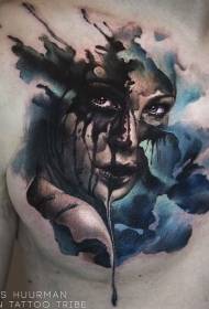 новая школьная цветная грудь женский портрет с цветочным рисунком татуировки