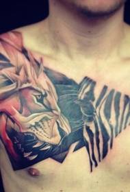 modello di tatuaggio leone e zebra color petto