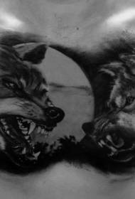 полна месечина и два лути дизајни за тетоважа на градите волк