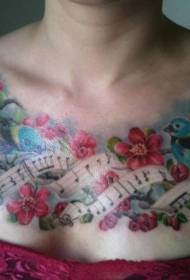 faarweg Notizen a Vogel Kiischte Brust Tattoo Muster