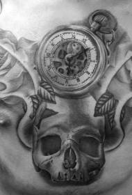 Këschterschädel mat Kompass a rose schwaarz gro Tattoo Muster