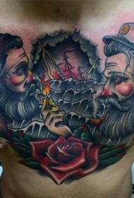 škrinja stara škola boja pušenje mornarski cvijet morska slika tetovaža uzorak
