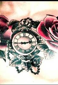 chest personality clock flower tattoo pattern