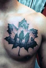 rinnassa värilliset vaahteran lehdet heijastavat perheen muotokuva tatuointikuviota