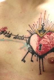 disegno del tatuaggio a forma di cuore a forma di cuore e chiave del tatuaggio
