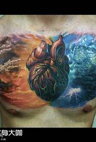 Chest Heart Water Fire Tattoo Pattern