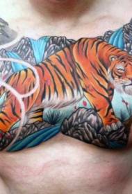 brusto bunta bonaspekta tigro tatuaje ŝablono