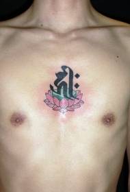 modello di tatuaggio di loto rosa e personaggio