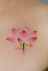 Cepillando unha foto dunha tatuaxe de loto fronte ao peito 54152-Patrón de tatuaxe con puntas no peito do home e inglés