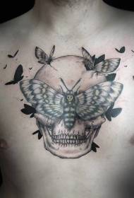 teschio color petto divertente con motivo tatuaggio farfalla