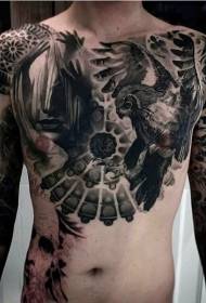 modello di tatuaggio misterioso gufo volante sul petto