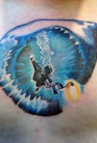 mellkasi búvár és a cápa nagy szájjal tetoválás mintát