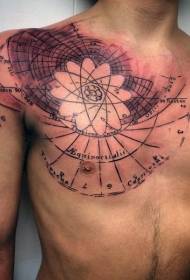 bröst Färg vetenskap atomsymbol och bokstav tatuering mönster